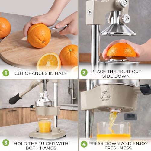 Zulay Kitchen Cast Iron Juicer - Heavy Duty Orange Juicer with Detachable Strainers for Easy Cleaning, Citrus Press for Citrus Fruits, Perfect for Bartenders, Juice Lovers & Health Enthusiasts