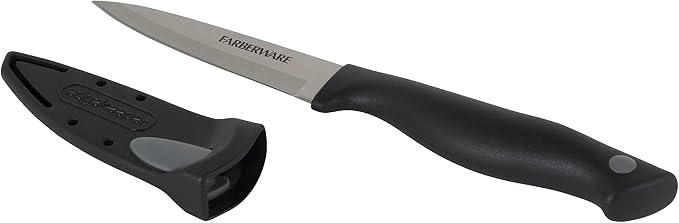 Farberware Edgekeeper 8-Inch and 3.5-Inch Kitchen Knife Set with Self-Sharpening Blade Covers, High Carbon-Stainless Steel, Razor-Sharp Chef and Paring Knives, Black