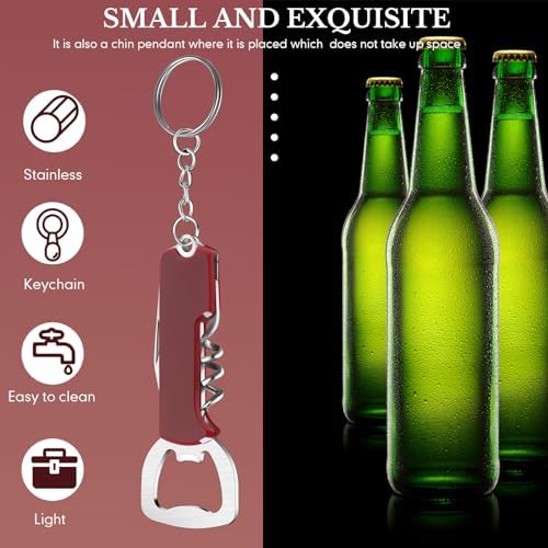 Ziliny 24 Pcs Wine Bottle Opener Keychains Bulk Corkscrew, Red