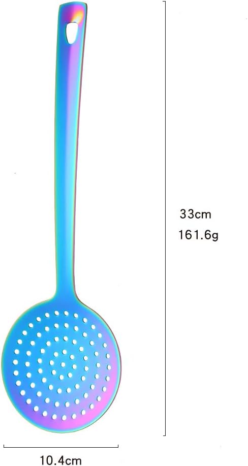 Skimmer Spoon, BuyGo Kitchen Tool Slotted Spoon Stainless Steel Cooking Utensil Strainer Ladle with a Loop, Comfortable Grip Design Strainer Ladle for Kitchen, Rainbow