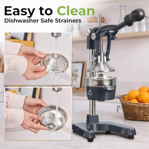 Zulay Kitchen Cast Iron Juicer - Heavy Duty Orange Juicer with Detachable Strainers for Easy Cleaning, Citrus Press for Citrus Fruits, Perfect for Bartenders, Juice Lovers & Health Enthusiasts