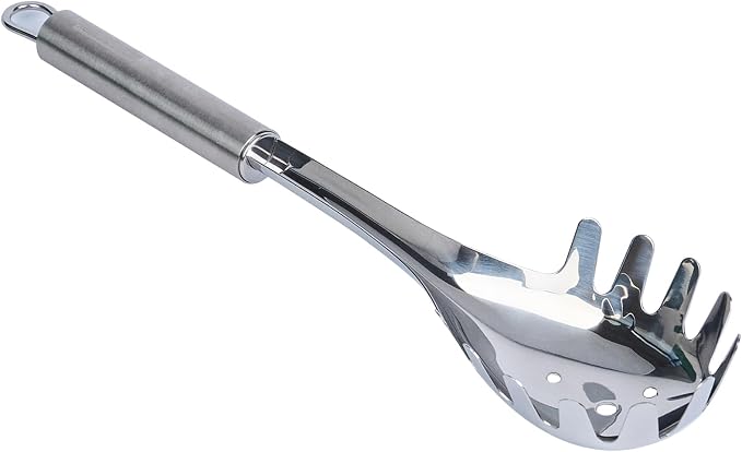 Restaurantware 12.5" Stainless Steel Pasta Fork - German Standard Pasta Server with Large Slotted Bowl, Dishwasher Safe - Slotted Pasta Spoon for Spaghetti, Linguine, Fettuccine