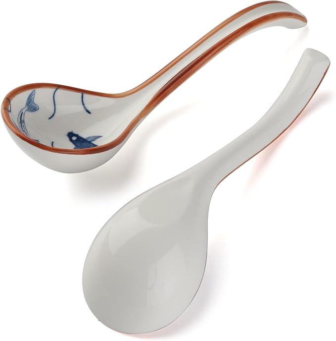 Ceramic Soup Spoons Set of 4 Porcelain Japanese Soup Spoon Long Handle Asian Soup Spoon Sets for Pho Ramen Noodles Wonton Dumpling Rice (Model 5#)