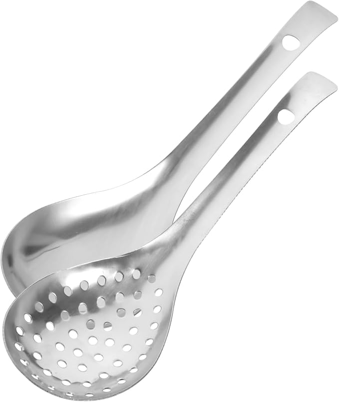 Skimmer Slotted Spoon Stainless Steel Strainer Spoon Skimmer Ladle Skimmer Spoon Set Spider Strainer Colander Metal Slotted Spoon Spider Kitchen Utensil for Cooking Draining Frying