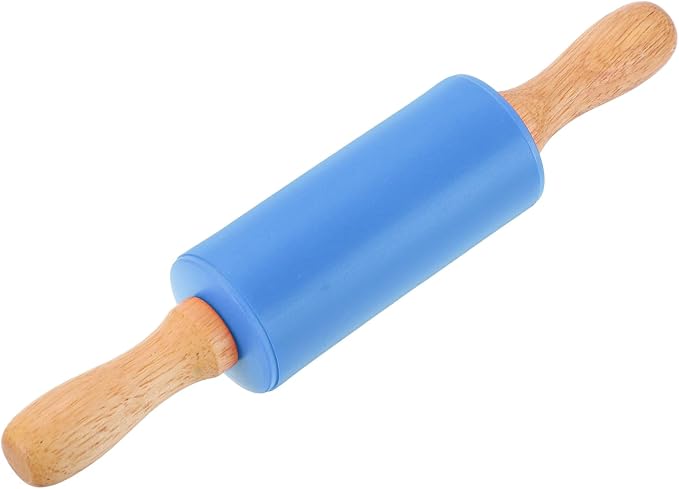 uxcell Rolling Pins for Baking, 9 Inch Silicone Non-Stick Rolling Pin Baking Roller Wooden Handle for Home Kitchen Dough Cookies Pastry, Blue