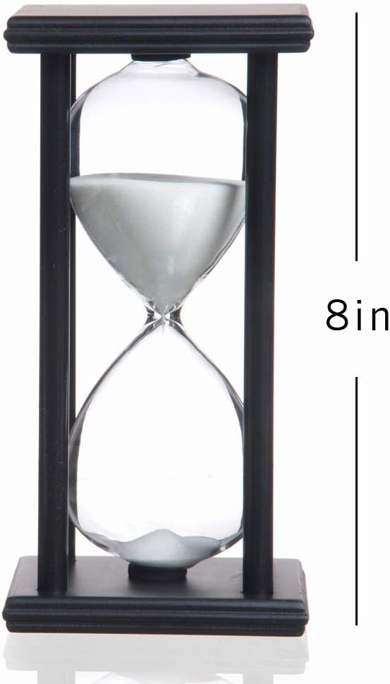 Hourglass 60 Minutes White Sand Timer, Black Wooden Frame Sandglass