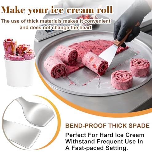 Yesland Ice Cream Scoop Set 2 Pack, Stainless Steel Ice Cream Spade with Wooden Handle, Heavy Duty Flat Paddle for Hard Frozen Dessert, Butter Cutter Cake Scraper for Kitchen Home Commercial Use