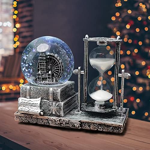 LED MusicCrystal Snow Globe， Sand Timer ，Hourglass,Home Decor,Table Decor for Living Room ，Office Desk Decorations[ Silver Ferris Wheel ]