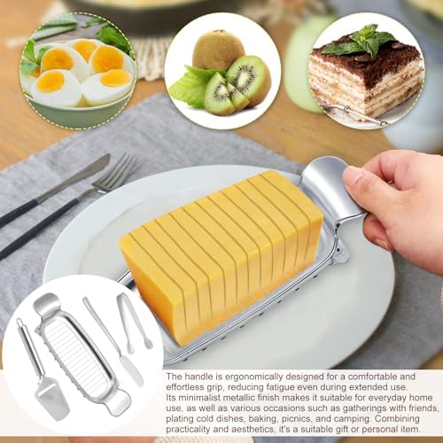 4pcs Stainless Steel Cheese Cutter Set, Includes Wire Butter Slicer Butter Spreader Cheese Plane and Tongs Practical Kitchen Tools for Home Kitchen Baking Breakfast