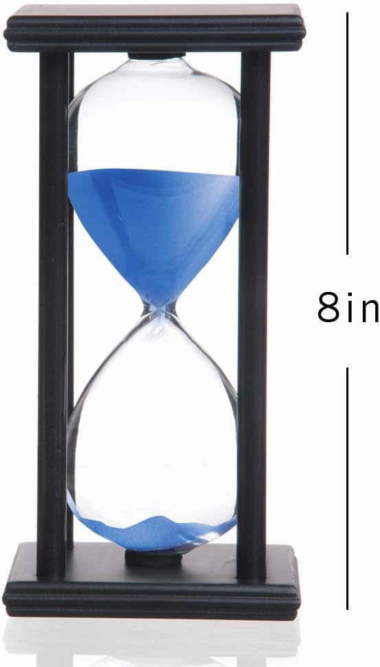Hourglass 60 Minutes Blue Sand Timer, Black Wooden Frame Sand Clock