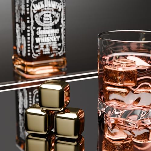 ShanSon Wine Chillers Metal Ice Cube 6 PCS Stainless Steel Whiskey Stones Reusable Whiskey Rocks Beverage Chilling Stones for Scotch and Bourbon Drinking Gifts Set for Men Dad Husband,Gold