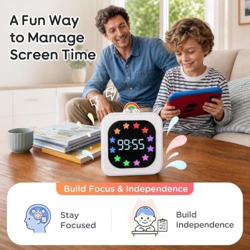 Digital Visual Timer for Kids, Rechargeable 99-Minute Countdown with 12-Star Rainbow LED Display, 9 Color Modes, Silent Mode & Pause, Timer for Classroom, Home & Kitchen