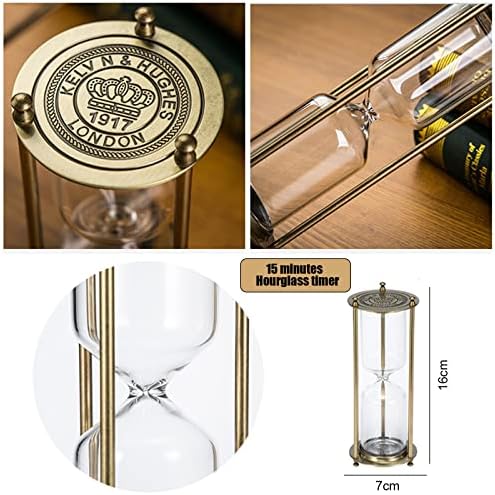 Embossed Golden Hourglass Timer - 15 Min, Desk Decor for Vintage & Office, Wedding Gifts (B)