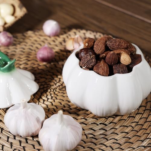 TOIVO Garlic Keeper for Counter，with Lid and Holes GarlicSaver,Garlic Holder Storage Container toKeep (white)