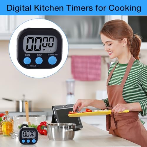 Leumoi 24 Pack Multi-Function Digital Timers with Magnetic Back, Large LCD Display, Loud Alarm, Count up & Countdown, Memory Function for Cooking, Classroom, Study, Exercise & Work(Black and Blue)