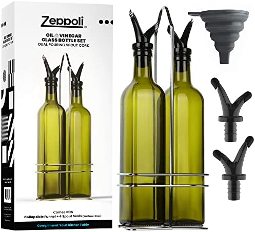 Zeppoli Oil Bottle Set with Dual Spout - Pouring Funnel, Stainless Steel