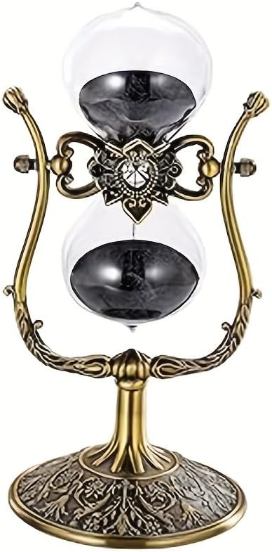 SuLiao Vintage 30 Minute Hourglass Sand Timer, Large Brass Engraved Rotating Sand Clock Stand, Antique Half Hour Glass Sandglass for Home, Desk, Office Decoration