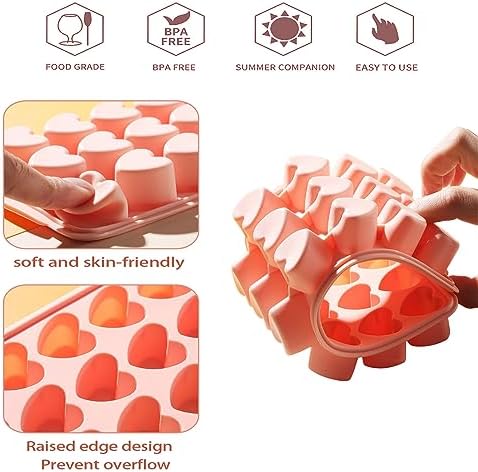 2 Pack Heart-Shaped Ice Cube Trays with lid and bin - 48 Holes Silicone Mini Heart Ice Cube Tray, BPA Free and Dishwasher Safe, Fun Shape Ice Cube Mold, Easy to Remove