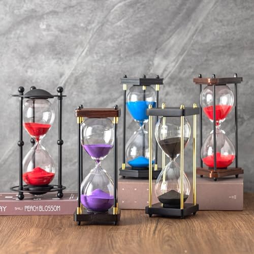Hourglass Timer 60 Minute, Golden Wooden Sand Timer, Red