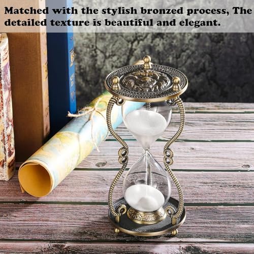 CNCJ Hourglass Sand Timer 60 Minute:Large Lion Brass Carved Sand Clock,Vintage White Sand Watch 60 Min,Unique Reloj De Arena,Hour Glass Sandglass for Gifts,Office,Desk Decorations