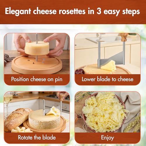 YAANI Cheese Curler and Chocolate Scraper - Girolle cheese shaver with Stainless Steel Blade for Tête de Moine Rosettes & Dessert Toppings - Professional Cheese Slicer with 5 Stabilization Pins