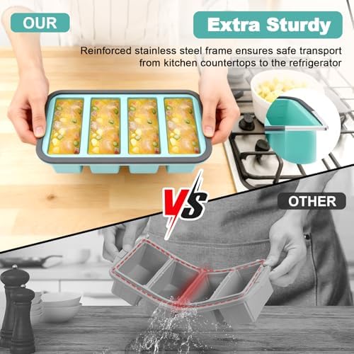 RAYBIN 1 Cup Silicone Freezer Molds with Lid, 2-Pack Soup Ice Cube Trays