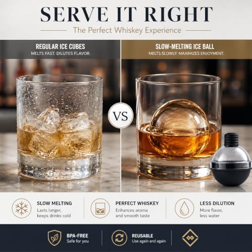 Large Silicone Round Ice Molds for Whiskey, Set of 4, Make 2.5in Ice Balls