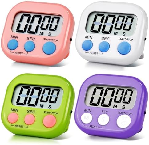 4 Pack Digital Kitchen Timer Magnetic Digital Timer with Big Display Loud Ring Cooking Timers for Cooking, Game, Gym, Break Time, Classroom (4, Pink, Purple, Green, White)