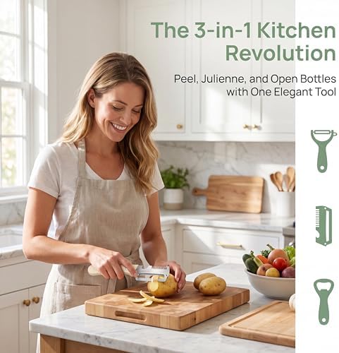 2-Piece Multi-Function Kitchen Peeler Set, 3-in-1 Stainless Steel Peeler with Built-in Bottle Opener and Non-Slip Wooden Handle, for Peeling Pumpkins, Potatoes, and Other Fruits and Vegetables