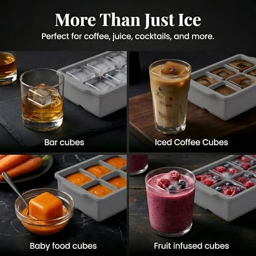 KitchFort® Large Silicone Ice Cube Tray (3-Pack) - 2" Big Ice Mold with Lid