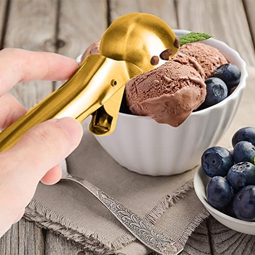 Premium Ice Cream Scoop with Trigger Ice Cream Scooper Stainless Steel, Heavy Duty Metal Icecream Scoop Spoon Dishwasher Safe, Perfect for Frozen Yogurt, Gelatos, Sundaes, Medium Gold