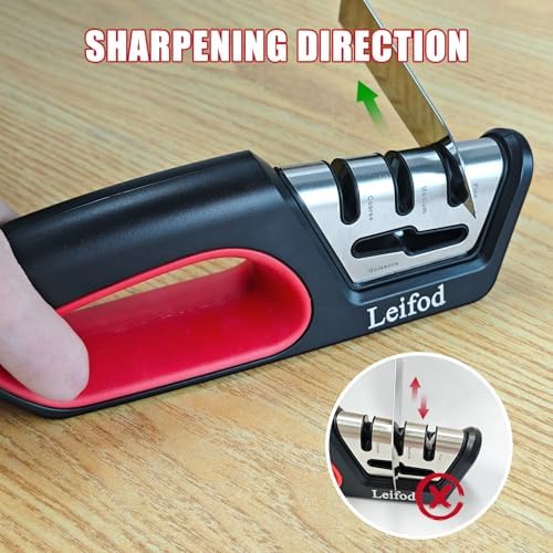 4in1 Knife Sharpener,3-Stage Manual Guided Knife Sharpeners,with Ceramic Stone, Tungsten Carbide Plates, Diamond rods