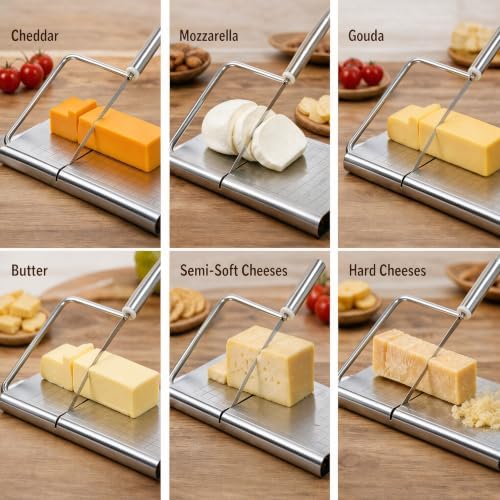 Cheese Slicer,Stainless Steel Cheese Slicer & Wire Cutter – Adjustable Thickness Board for Block Cheese, Butter, and Food Cutting, Heavy Duty