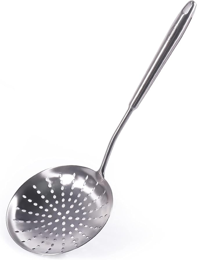 Skimmer Slotted Spoon, [Rustproof, Integral Forming, Durable] Newness 304 Stainless Steel Slotted Spoon with Vacuum Ergonomic Handle, Comfortable Grip Design Strainer Ladle for Kitchen, 16.8 Inches