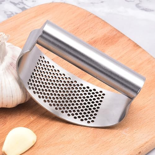 Garlic Press Rocker, Crusher Grinder Masher Bottle opener, Portable Manual Stainless Steel Wide Handle Garlic Crusher with Peeler(Style1-1pc)