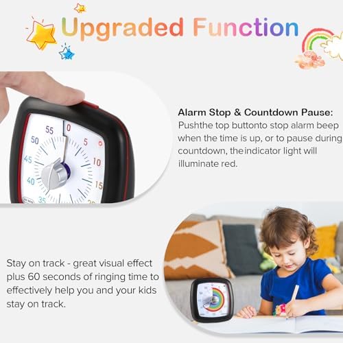 Secura 60-Minute Visual Timer, Silent Study Timer for Kids and Adults