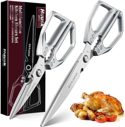 Huusk Heavy Duty Kitchen Shears, 2 Pack Japanese Steel Kitchen Scissors