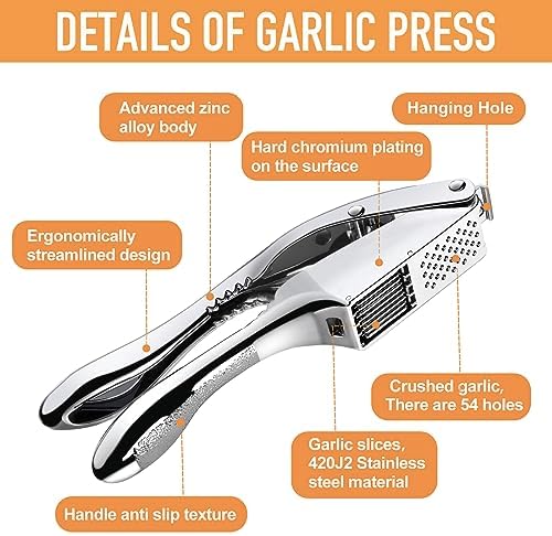 Garlic Press and Slicer 2 in 1, Heavy Duty Garlic Mincer, Crusher with Ergonomic Handle - Perfect for Home Cooks and Professional Chefs Alike.