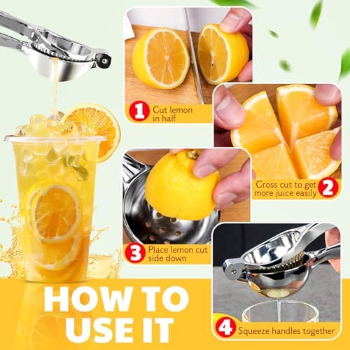 Lemon Squeezer Large, Lemon Squeezer Juicer Stainless Steel, Heavy Duty Manual Citrus Juicer Hand Press, Kitchen Tools Lime Squeezer Bar Tool, Easy to Clean Metal Lemon Hand Press