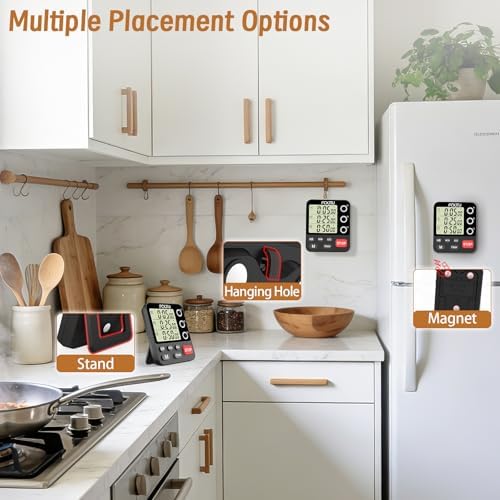 Digital Dual Kitchen Timer, 3-Channel Triple Magnetic Countdown for Cooking