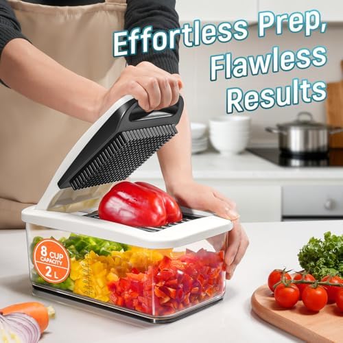 Sopito Vegetable Chopper Mandoline Slicer - Multifunctional Veggie Food Chopper With 6 Blades & Container, Heavy-Duty Vegetable Slicer and Cutter for Onion, Salad, and Food Preparation