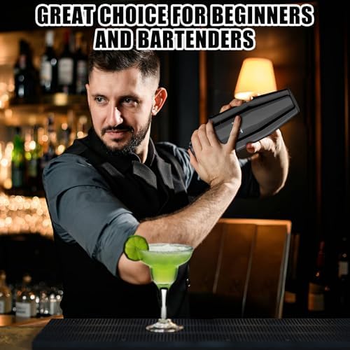 IOV Cocktail Shaker, 24 oz Martini Shaker, Drink Mixer with Built-in Strainer, Professional Stainless Steel Margarita Alcohol Shaker with Cocktail Recipe Guide, Bartender Kit Gifts, Black