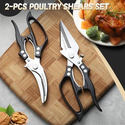 Freelander Kitchen Shears Set Black - All Purpose Heavy Duty Poultry Shears