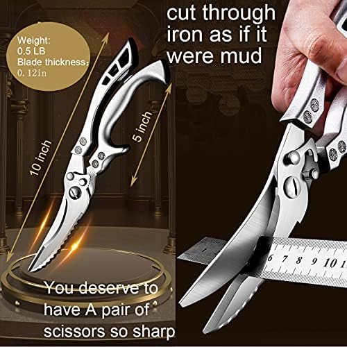 ANDONG Upgrade Heavy Duty Stainless Steel Kitchen Scissors - Professional Poultry Shears for Bone, Meat, Chicken, Fish, Turkey, Vegetables,Spring Loaded Multipurpose Ultra Sharp Utility Scissors