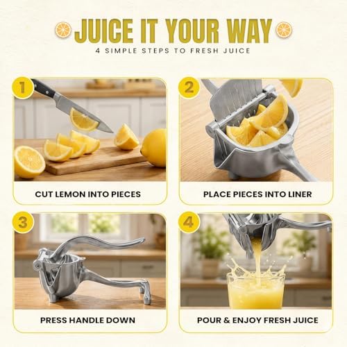 Hand Juicer Squeezer, Manual Citrus Juicer Press – Heavy Duty Aluminum Alloy Lemon Lime Orange Squeezer, Handheld Juice Press for Pomegranate & Citrus Fruits, Easy to Clean, Dishwasher Safe