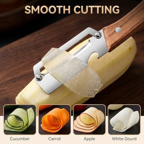 Multi-Functional Vegetable Peeler for Kitchen,Zero Snag Wooden Peeler with Bottle Opener,Hand Held Peeler Slicer Kitchen Tool,2-In-1 Stainless Steel Kitchen Tool for Potato Pumpkin Zucchini (2 PC)