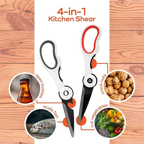 Premium 4-in-1 Kitchen Shears - White & Black - 1 Set (1 Scissor)