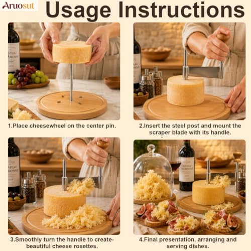 Cheese Curler Cheese Slicer Stainless Steel Blade & Wood Base for Home Restaurants Cafes Bakery Dessert Shops Charcuterie Boards, Parties & Gift