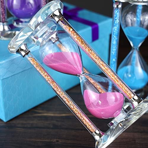 60 Minutes Sand Timers,Heart Shaped Crystal Hourglass, Sand Clock with Gift Box (Pink)