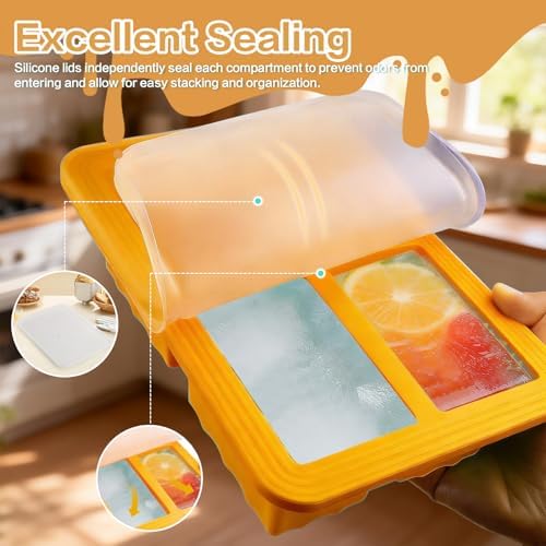 2 Pack Silicone Soup Freezer Molds with Lids, 1 Cup Silicone Freezing Soup Container, Ice Cube Trays for Freezer, Freeze Broth,Sauce,Leftovers, 250mL /125mL Portions, Orange